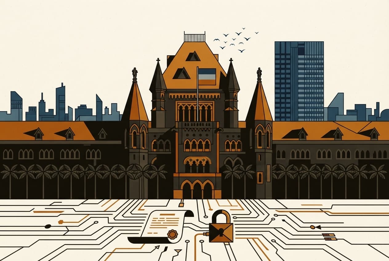 Flat illustration of City skyline, Network cables, Legal document, Padlock, Circuit board, Stock chart